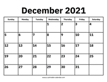 Important days in december include pearl harbor day, hanukkah, christmas day, and new year's eve. December 2021 Calendars Printable Calendar 2021