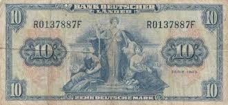 10 at center, 2 earls above between f and pfennig below. 10 Dm Bank Deutscher Lander 1949 258ra Coins Of Germany