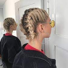 Repeat with the second scythe. Two French Braids Short Hairstyle Best French Braid Short Hair Ideas 2019 French Braid Short Hair Short Hair Styles Easy Braids For Short Hair