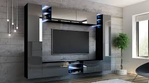 Wohnwand Kino Grau Hochglanz Schwarz Mediawand Medienwand Design Modern Led Beleuchtung Mdf Hochglanz Hangewand Hangeschrank Tv Wand In 2020 Tv Wandgestaltung Wohnwand Wohnen