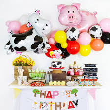 Blue gingham farm theme animal birthday paper napkins. Farm Animal Theme Birthday Party Decorations Cow Pig Wrapper Cake Topper Banner Balloon Happy Birthday Party Favors Supplies Shopee Singapore