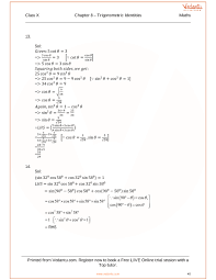 In this worksheet, we will practice simplifying trigonometric expressions by applying trigonometric identities. Rs Aggarwal Class 10 Solutions Chapter 8 Trigonometric Identities