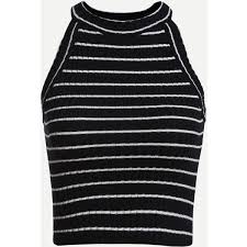 Black And White Striped Shirt Crop Top Black Striped Ribbed Knit Halter Neck Top 7 99 Liked On Polyvore Featuring Tops Crop Tops Shirts Halter Neck Top Halter Neck Crop Top Striped Halter Top