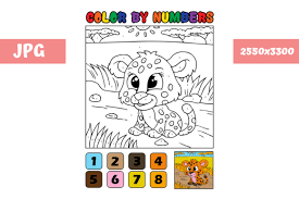 A printable coloring page is a good way to introduce animals to your kids. Coloring Page Color By Numbers Cheetah Grafico Por Mybeautifulfiles Creative Fabrica