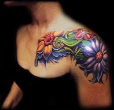 I Want A Tattoo Like This To Cover Up An Old One Not So Much Going Down The Chest Though Front Shoulder Tattoos Flower Tattoo Shoulder Tattoos