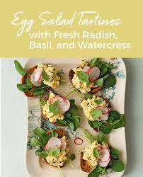 Egg Salad Tartines With Fresh Radish Basil And Watercress Recipe Finecooking Recipe Watercress Recipes Watercress Egg Salad