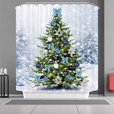 Vancar Christmas Shower Curtain Winter Snow Snowflakes Christmas Tree With Ornaments Balls Bo Christmas Shower Curtains Christmas Tree Christmas Tree Ornaments