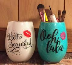 I Used Polycrylic First Put Some In The Glass With A Spoon And Swirled Around To Coat Turned Upside Down And Let E Vinyl Gifts Painting Glass Jars Vinyl Crafts
