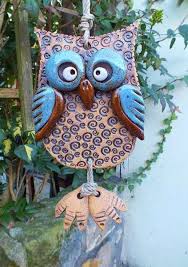 Eule Windspiel Gartenkeramik Unikat Topferhandwerk Topferarbeiten Clay Owl
