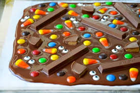 Make this candy bark in minutes with some chocolate and your favorite candy. Halloween Candy Bark Just A Taste