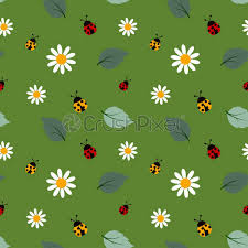 Download a free preview or high quality adobe illustrator ai, eps, pdf and high resolution jpeg versions. White Flowers Seamless Repeat Pattern With Ladybug On Green Background Stock Vector Crushpixel