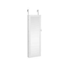 White mirrored freestanding jewelry armoire organizer cabinet with drawer and led lights. Wall Mounted White Hanging Jewelry Armoire Home Storage Songmics