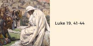 „und als er nahe hinzukam, sah er die stadt und weinte über sie und sprach: Yesus Menangisi Yerusalem Pax Et Bonum