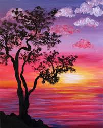 Sun Going Down Behind A Purple Sky Sunset Painting Landscape Paintings Acrylic Easy Landscape Paintings