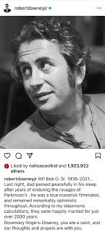 Filmmaker robert downey sr., the father of robert downey jr., has died in his sleep on wednesday morning, his wife told the new york daily news. 6mwprxbvuglqpm