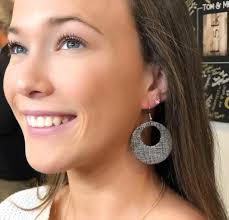 Citrus Chevron Cork & Leather Hoop Earrings/Genuine Cork and Leather Hole  In One Hoop Earrings/Half Circle Disk Leather Earrings