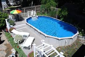Perfect Semi Inground Pools With Minimalist Shaped Decoration Completed With Outdoor Furniture Design And Gre Oval Pool Backyard Pool Backyard Pool Landscaping