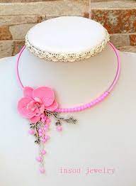Pink Necklace Flower Necklace Orchid Necklace Statement Etsy Floral Jewellery Pink Jewelry Spring Necklaces