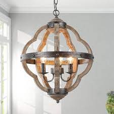 Lnc Natural Wood Dining Room Chandelier 3 Light Weathered Gray Farmhouse Cage Chandelier Lowes Com In 2021 Dining Chandelier Wood Chandelier Dining Room Chandelier