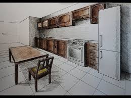 How To Draw One Point Perspective Kitchen With Furniture Desk Youtube Furniture Sketch Kitchen Design Furniture