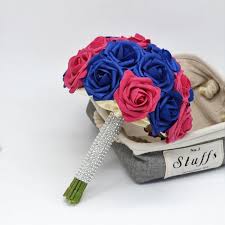 Wedding bouquets 17 piece package bridal bouquet flowers peach 17 piece package silk flower wedding bridal party bouquets dark blue peach blush. Hot Pink And Royal Blue Bouquet Of Roses Wedding Flowers Vanrina