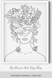 Head Of Flowers Art Print One Line Drawing Female Line Art Etsy In 2021 Line Art Drawings Art Line Art