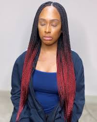 Black And Burgundy Knotless Box Braids 