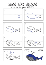 Let's start by drawing the whale's head. How To Draw A Big Blue Cartoon Whale Whale Trivia For Kids Rainbow Printables