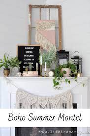 Boho Summer Mantel Decor This Relaxed Summer Fireplace Mantel Incorporates Elements Like Brass Plants And Summer Mantel Mantel Decorations Summer Home Decor