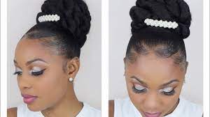 For the first packing gel style, the hair was first arranged in a braid that was then twisted around to create a messy bun. Easy Bridal Wedding Bun Updo Protective Styles Youtube
