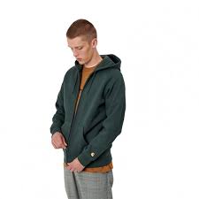 Bas de manches et de corps en bord côte. Sweat Zippe A Capuche Carhartt Wip Chase Vert Fonce Fred Aston