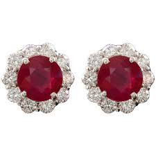 Elegant Classic Ruby Diamond Cluster Earrings Diamond Cluster Earrings Ruby Earrings Studs Round Diamond Earrings
