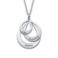 Engraved Sterling Silver Family Necklace Drop Shaped Family Necklace Diamond Infinity Necklace Detailed Necklace