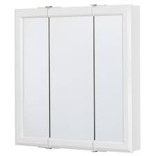 For a mirrored cabinet with rounded edges, the moderno stainless steel medicine cabinet with sliding mirror is $179 at signature hardware. Glacier Bay 24 In W X 25 In H Framed Surface Mount Tri View Bathroom Medicine Cabinet In White T24 Wh B The Home Depot