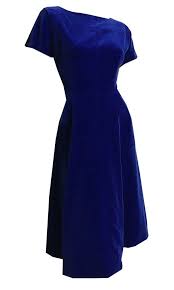 Sapphire Blue Velvet Cocktail Dress With Full Skirt Circa 1960s Blue Velvet Cocktail Dress Vintage Dress Blue Velvet Cocktail Dress