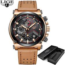 Lige Mens Watches Top Brand Luxury Casual Quartz Watch Men Leather Big Dial Military Waterproof Sport Wri Mens Watches Leather Watches For Men Waterproof Watch