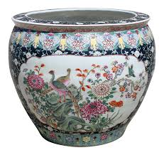 Vintage chinese famille rose medallion porcelain fish bowl planter red mark. Voluminous Vintage Rose Medallion Fish Bowl Planter With Peacocks And Flowers On Chairish Com Planters Fish Bowl Vintage Roses