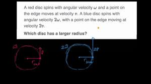 How do you calculate angular velocity? Radius Comparison From Velocity And Angular Velocity Worked Example Video Khan Academy
