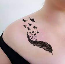 Next, we have a unique and stylish bird tattoo design. Pin By Anastasiya On I Like It Coller Bone Tattoos For Women Collar Bone Tattoo Feather Tattoos