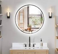 Altair Palme 24 in. W x 24 in. H Small Round Aluminum Framed LED Lighting  Wall Bathroom Vanity Mirror in Matt Black 751024-LED-BF - The Home Depot