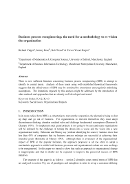 Pdf Business Process Reengineering The Need For A Methodology To Revision The Organization