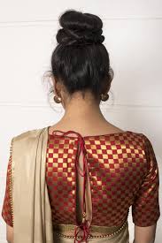 Black And Gold Combination Blouse Designs Description Check Out This Unusual Brocade Checked Blouse In A Subtly Bold Red And Gold Com With Images Blouse Back Neck Designs Brocade Blouse Designs Lace Blouse Design