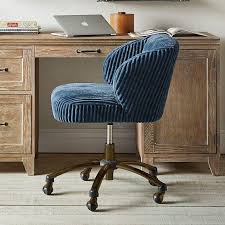 Blue Corduroy Wingback Desk Chair