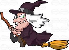 An Old Witch Riding A Broom Cartoon Witch Flying Broomstick
