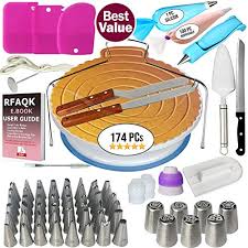 174 Pcs Cake Decorating Supplies Kit For Beginners 1 Turntable Stand Cake Server Knife Set 48 Numbered Easy To Use Icing Tips With Pattern Chart