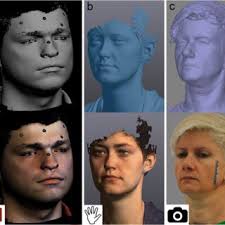 3D model of a face generated with data from stripe-light scanner with...
