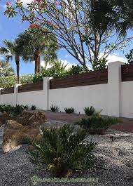 Stucco Wall With Hardwood Top House Fence Design Modern Fence Design Fence Design