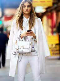 Total White Look For This Winter Flooly Fashion White Fashion Pant Trends