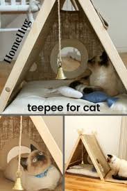 We Made This Pet House From Natural Jute Fabric And Wood Teepee Has Two Windows A Hanging Hammock And A Co Cat Teepee Cat House Diy Diy Stuffed Animals