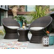 Wicker Patio Conversation Set 3 Piece Swivel Chairs Side Table Rattan Outdoor Outdoor Swivel Chair Conversation Set Patio Furniture